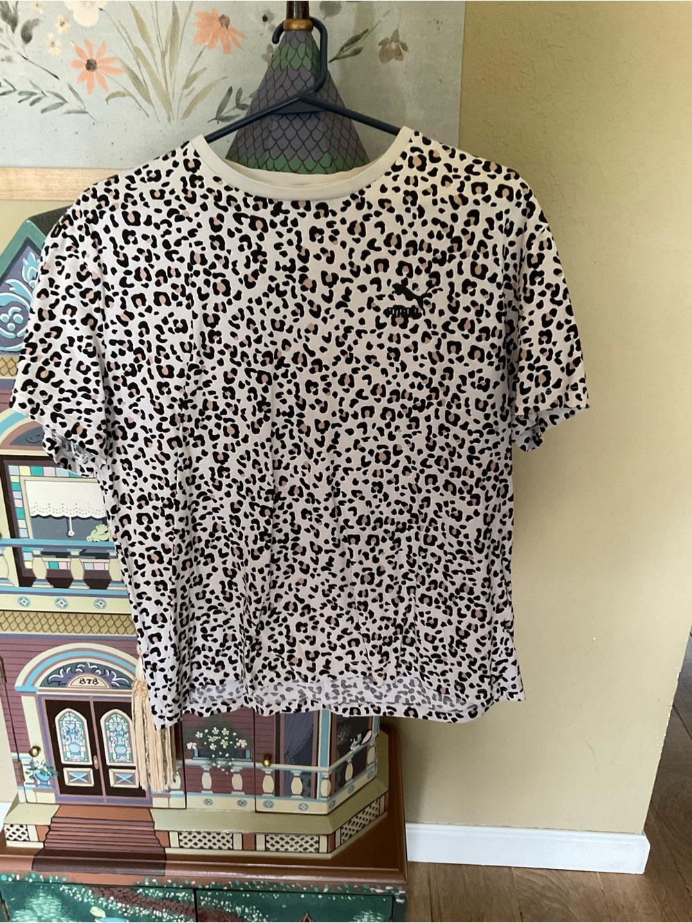 Puma Leopard Print Crewneck Tee in Cream and Black